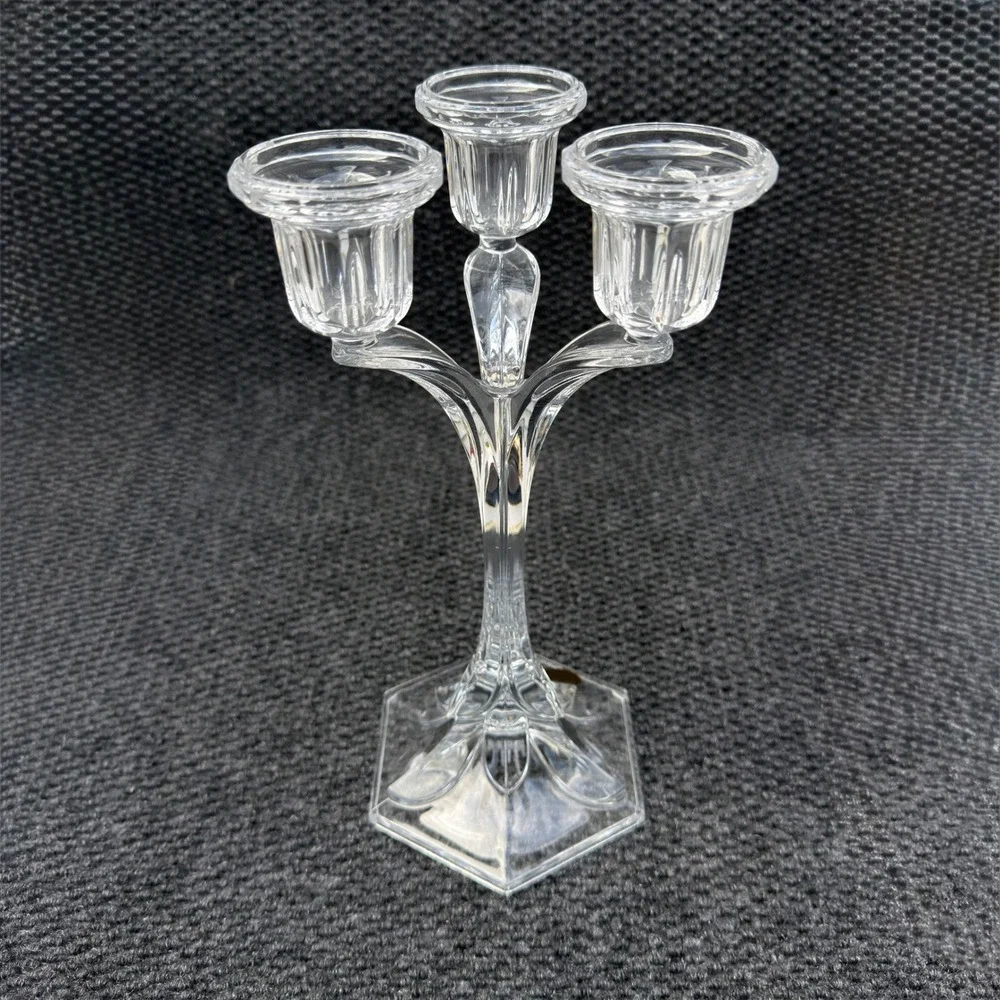 Cristal d'Arques France 24% Lead Crystal 3 Arm Candelabra Candle Holder 10.5